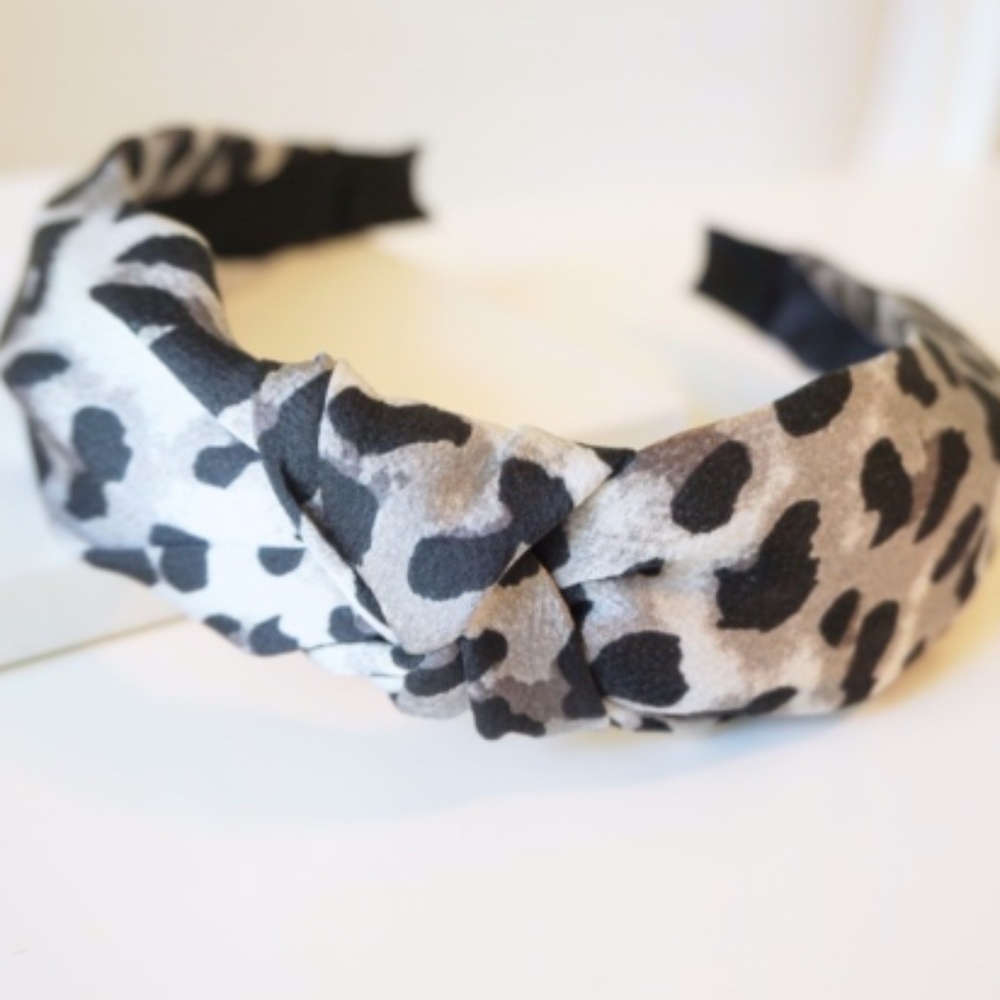Grey Leopard Knot Headband